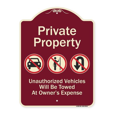 SIGNMISSION Designer Series-Private Property Unauthorized Vehicles Towed No Cars, 24" x 18", BU-1824-9914 A-DES-BU-1824-9914